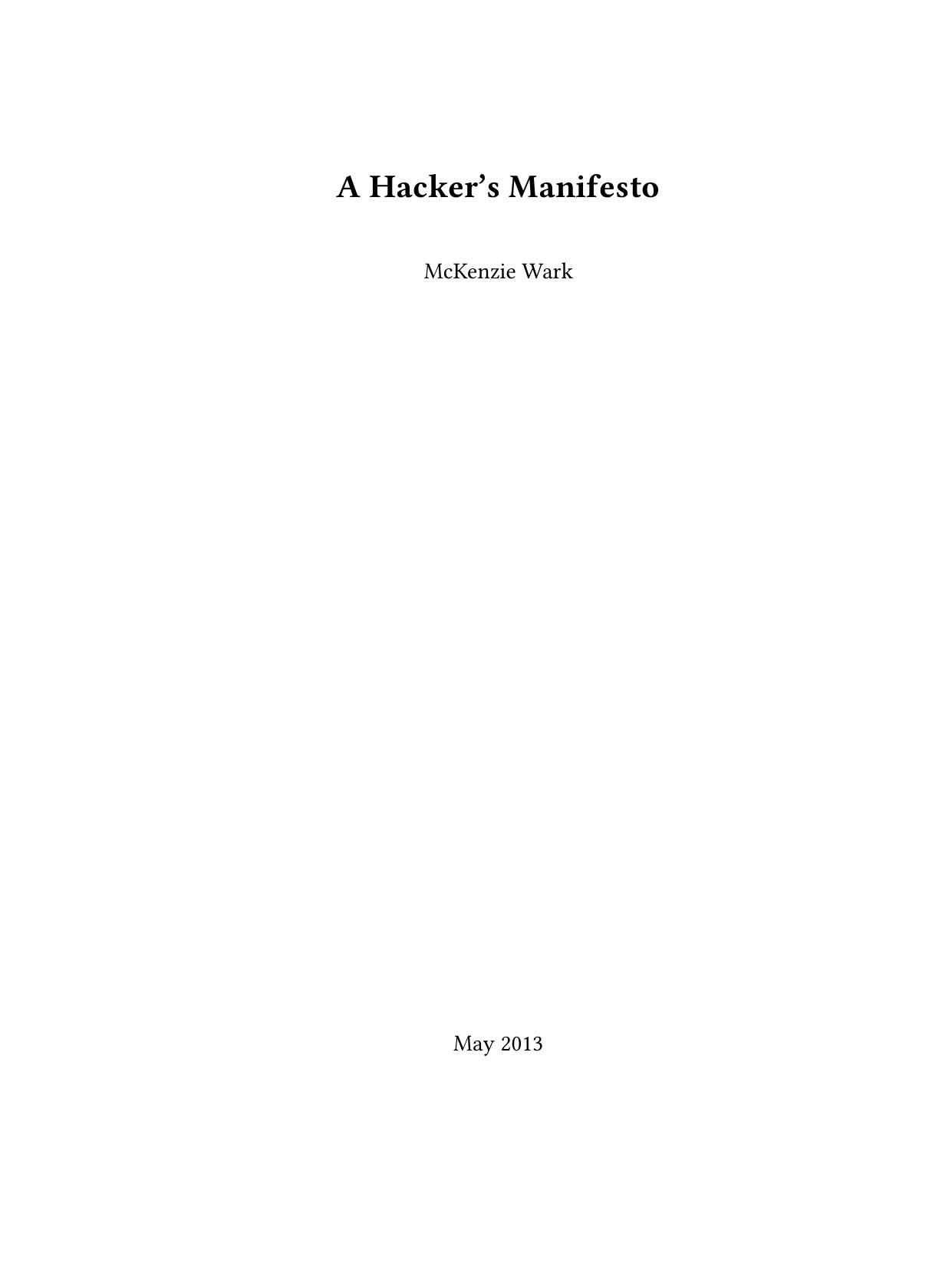 McKenzie Wark A Hacker's Manifesto PDF